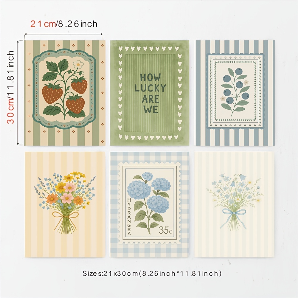 TEMU 2d Flat, Set Of 6 Vintage Botanical Canvas Wall Art Set Nordic Floral Prints Strawberry Hydrangea Daisy Posters For Living Room Bedroom