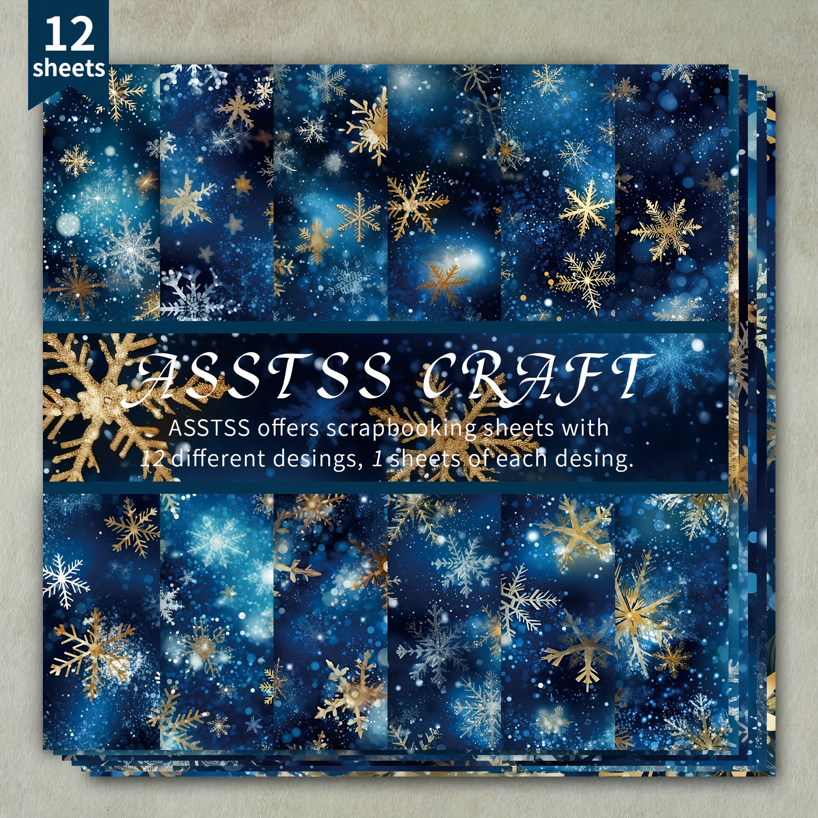 TEMU 12-sheet Scrapbooking Paper Pad, Winter Snowflakes Backing Paper Supplies, Heavyweight Cardstock For Journaling, Collage Art, Greeting Cards, &