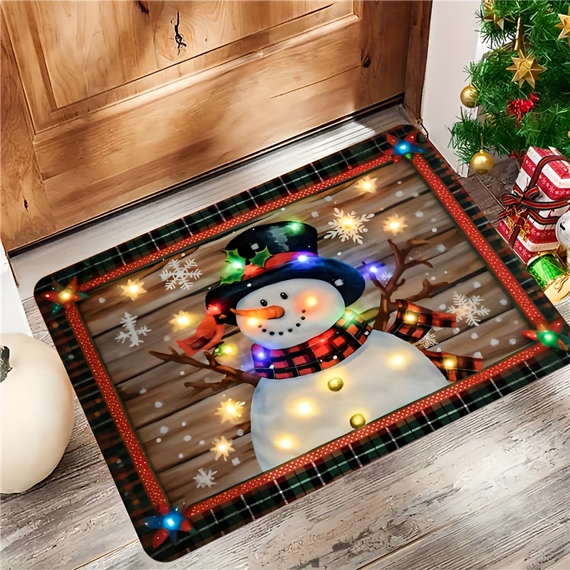 TEMU 2d Flat Printing 1pc Christmas Themed Snowman Pattern Welcome Mat, Suitable For Indoor And Outdoor Use. Ideal For Kitchen, Home, Office, Laundry