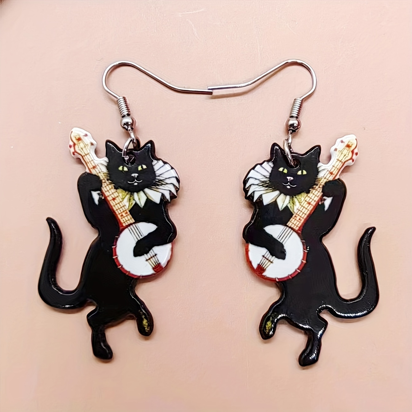 

Chic Black Cat Guitar Dangle Earrings - Halloween & Parties, Alloy Posts, Plastic Body