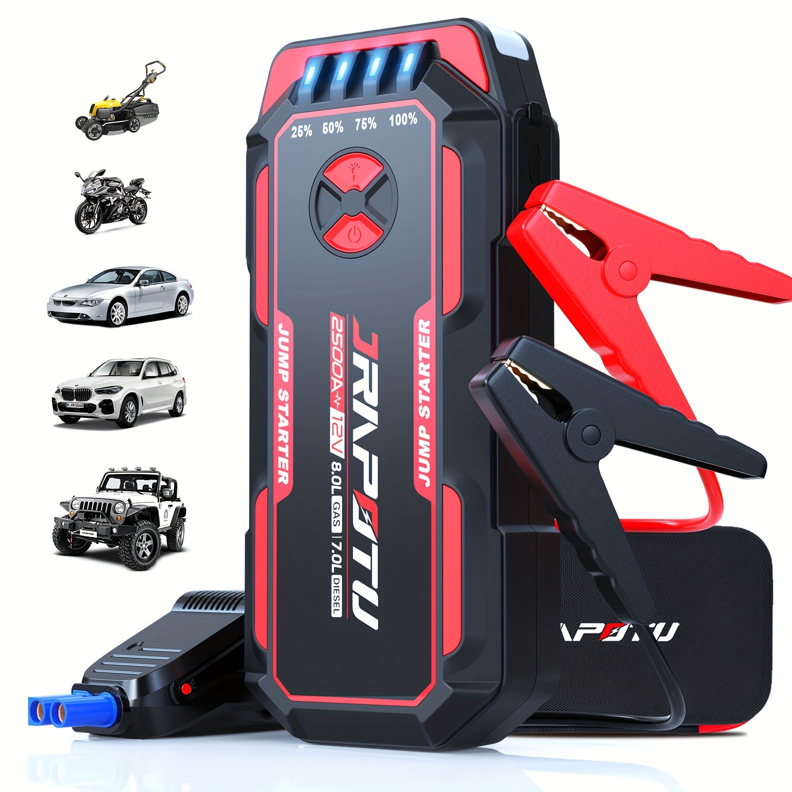 

Portable Car Jump Starter, 2500a Battery Jumper Starter Portable, Jump Box For Car Battery, 12v Portable Jump Starter For 8.0l Gas & 7.0l Cars With Usb Ports & Led Flashlight