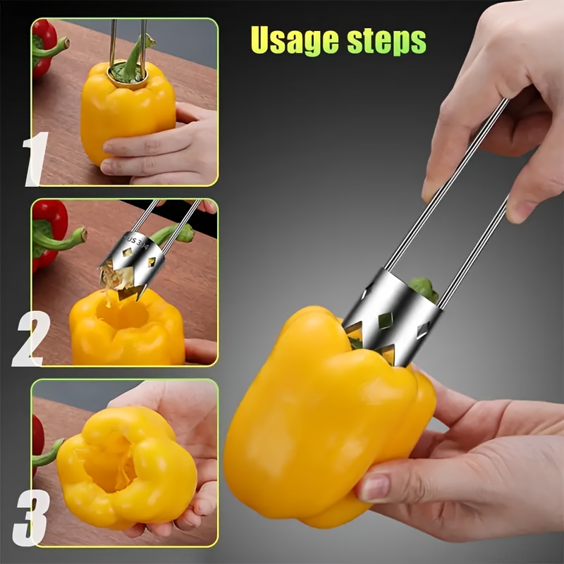 Stainless Steel Fruit and Vegetable Corer, Red Bell Pepper Seed Remover, Universal Kitchen Tool for Apples, Pears, Tomatoes, Peppers- Durable and Easy to Use