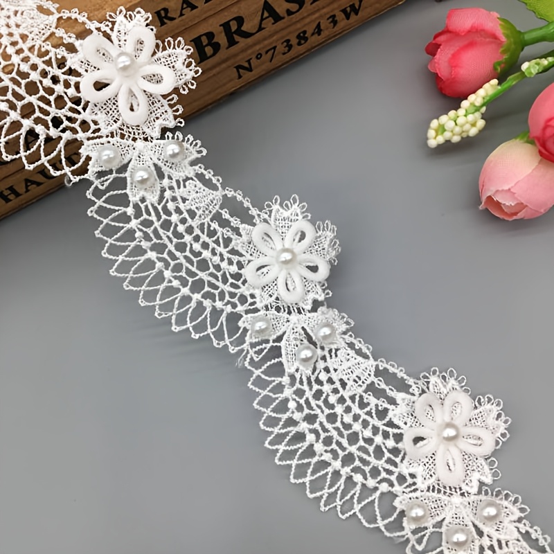 TEMU Ruban de dentelle brodée 1 yard avec fleurs de rose, perles et de l'océan pour couture, loisirs créatifs, patchwork, décoration main