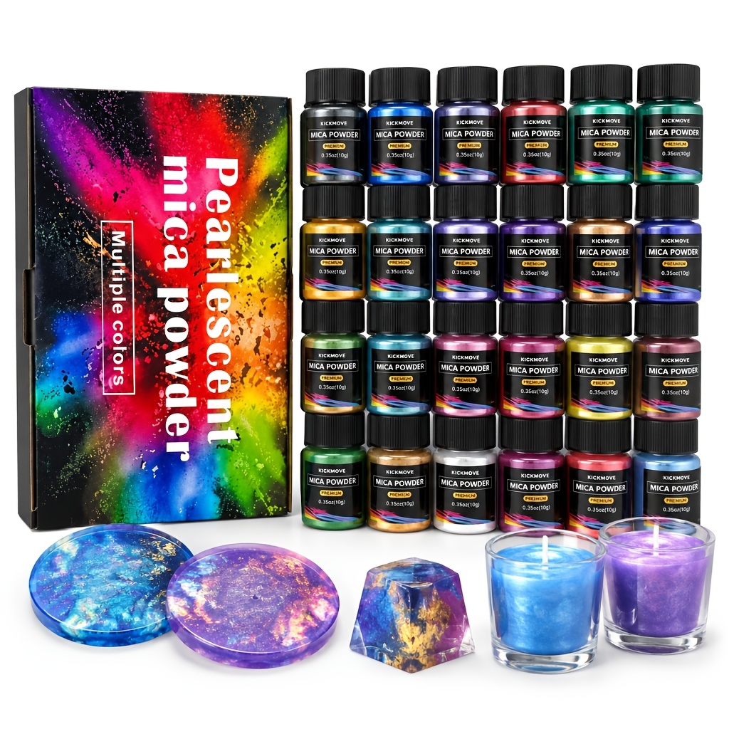 TEMU 24 Colors Mica Powder Set, 0.35 Oz/10g Each, Pearl Pigment Powder For Resin, Epoxy, Jewelry Making, Jewelry Casting And Crafts