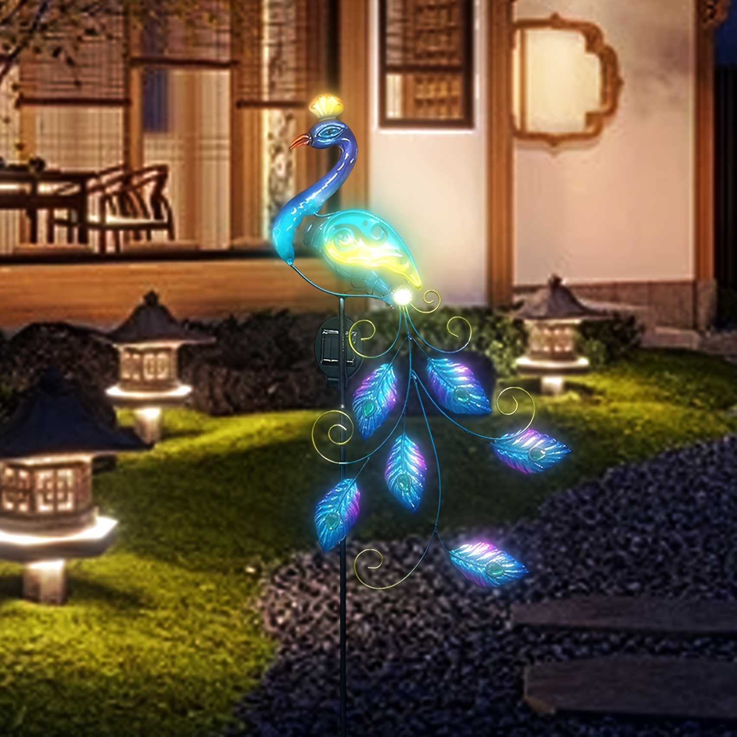 

1pc Solar-powered Peacock Statue Light, Iron Art Outdoor Yard Lamp, Landscape Lighting, Garden Lawn Decor, Glowing Metal Peacock For Night Ambiance