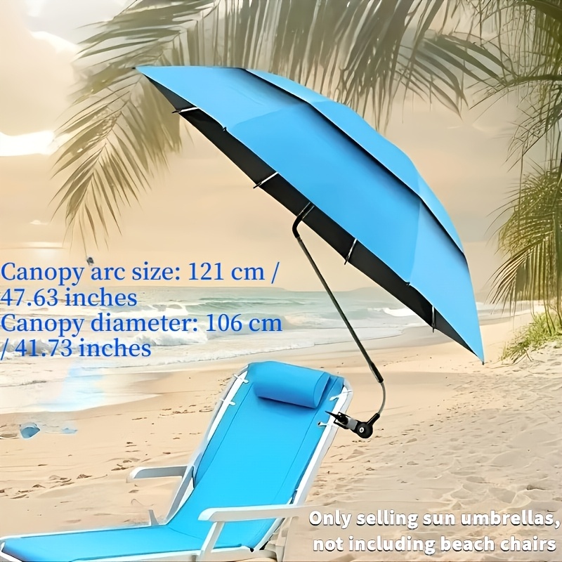 Image of Portable Clamp-on Beach Sunshade Umbrella With Double Layer Vent Top And 360 Degree Adjustable Angle, Reinforced Outdoor Parasol For Beach Chairs, Camping, Fishing, Patio Relaxing And Outdoor Travel