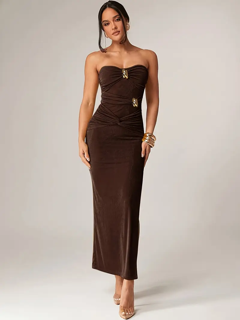 womens elegant solid color twist bandeau dress brown maxi - Temu Mauritius womens elegant solid color twist bandeau dress brown maxi - Temu Mauritius