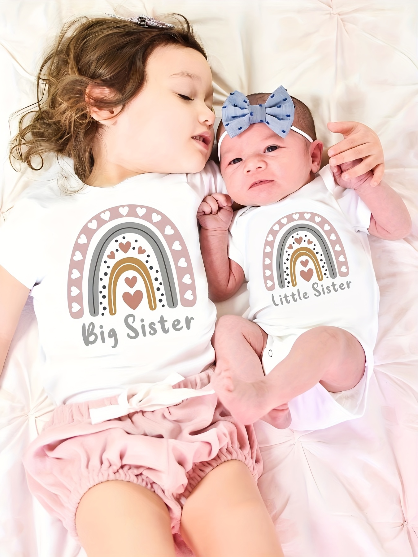   sister heart graphic onesie for boys girls soft   bodysuit with rainbow design pink short sleeve tee included   family photoshoots for outdoor t shirt 0
