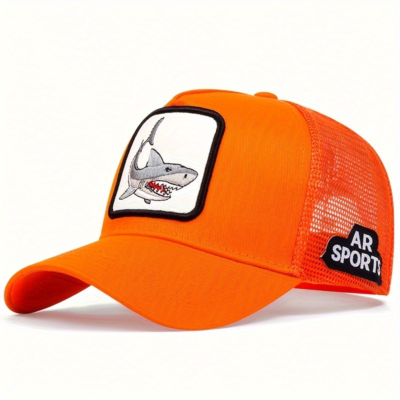 Image of 1pc Men's Shark Embroidered Baseball Cap Trucker Hat Animal Mesh Cap Outdoor Adjustable Fashion Casual Hat Suitable For Spring And Summer Travel Beach Party