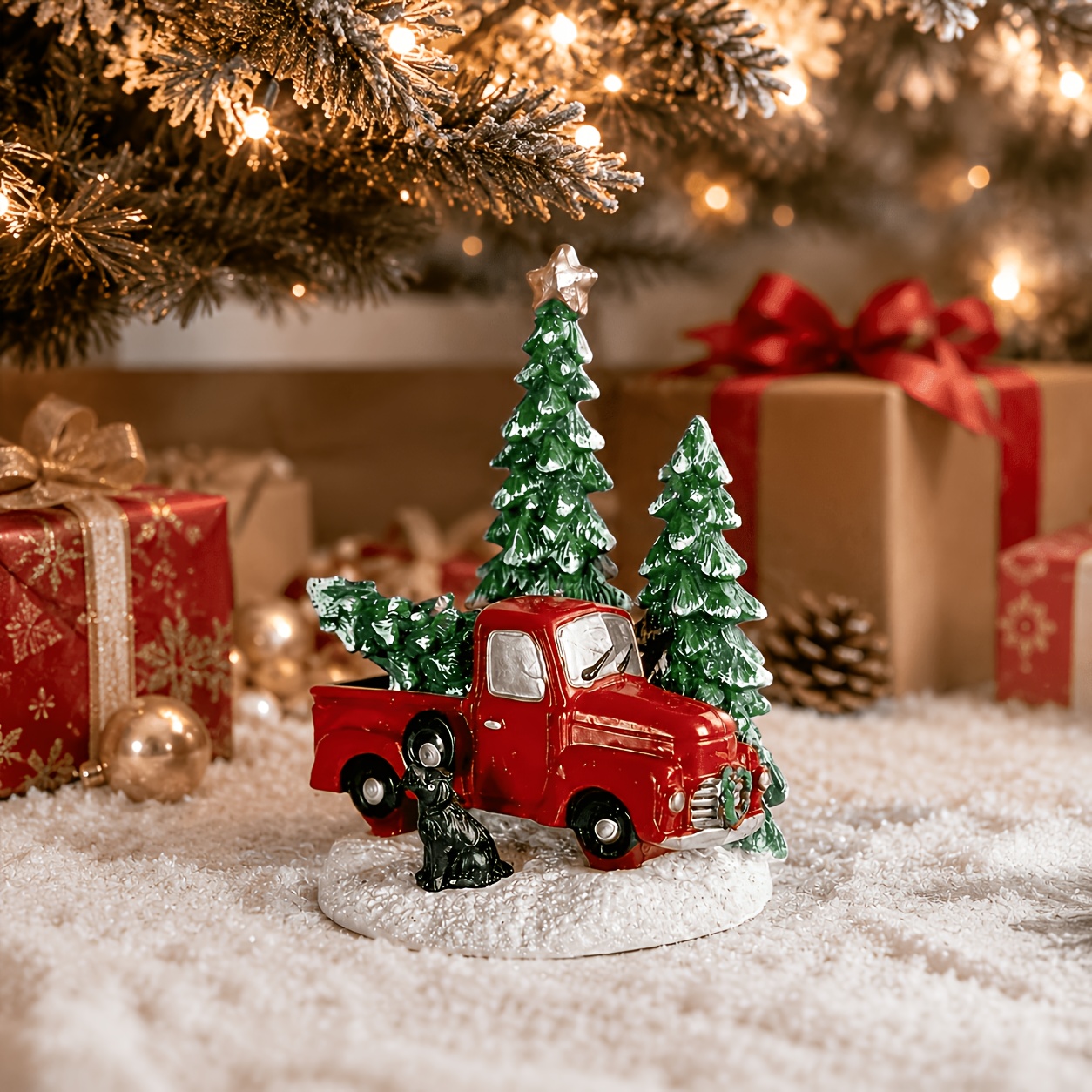 TEMU 1pc Christmas Decorations With Christmas Tree And Puppy Statue Ornaments, Home Desktop Holiday Decor Figurines
