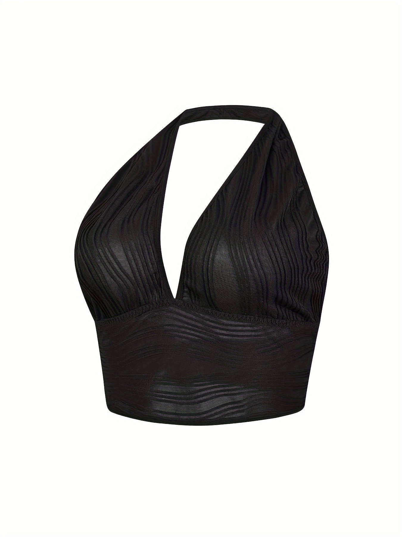 Plus Size Women's Halter Neck Wave-Textured Sexy Camisole Top - Mid-Stretch Machine-Washable Elegant Special Collection for Casual & Formal Wear, Formal Attire Camisole, Elegant Design, Offshoulder Camisole, Comfortable Fit, Stretchy Fabric, Party Outfit, Stylish Blouse, Durable, Fitted Camisole, Stylish Ladies