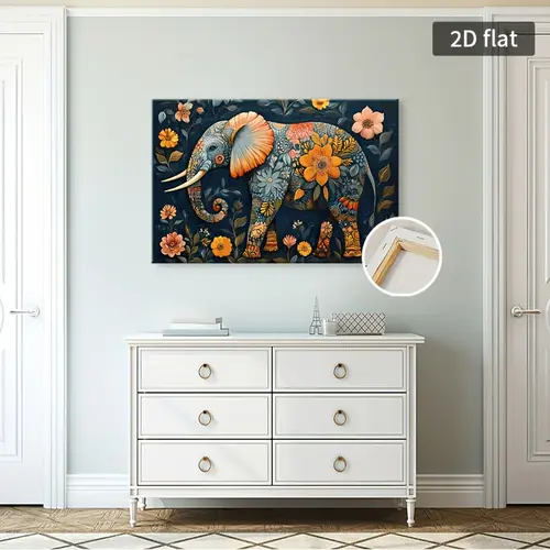 2d canvas wall art with wooden frame ready to hang decor for living room bedroom or dining room dining room decoration wildlife theme canvas elephant decor 2d flat room decor