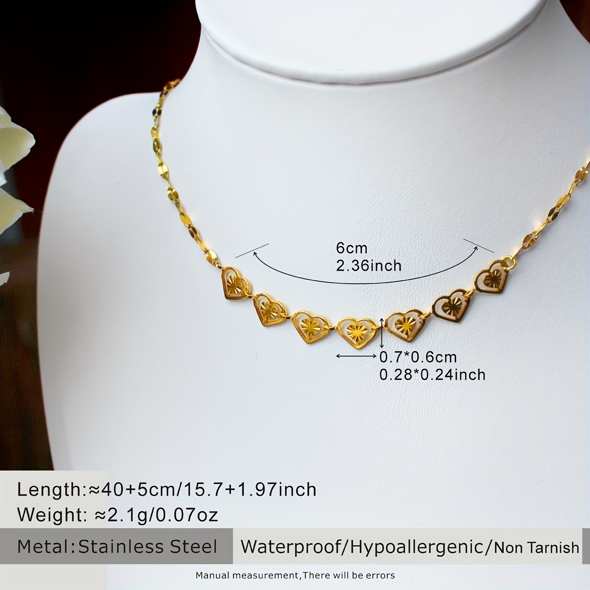 TEMU Collana a forma di cuore con e pizzo, squisita origami a stringa, per donna, , catena in acciaio inossidabile INS, cuore laser traforato, catena
