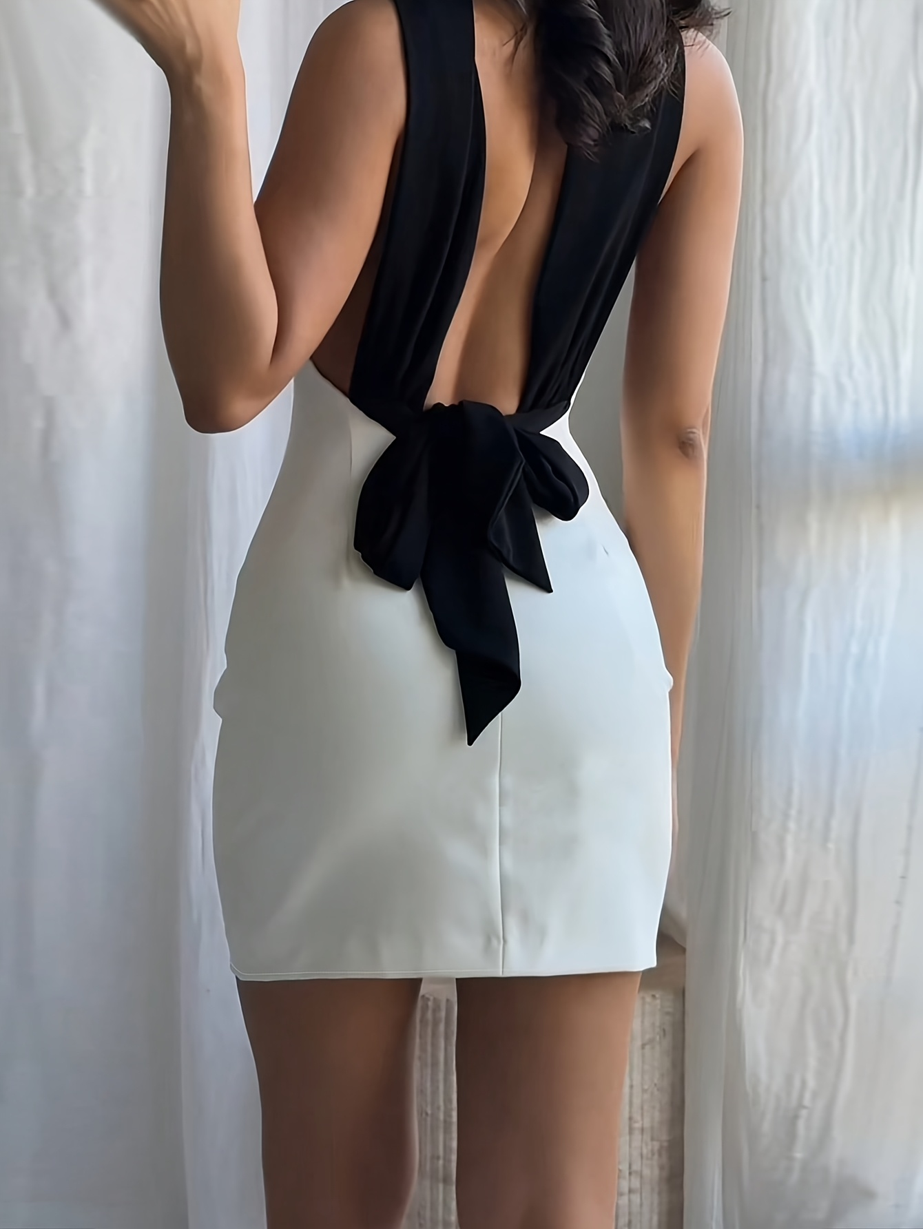 summer break mini dress black Ivory Tweed Long Sleeve Mini Dress w/ Bow Detail Large main image 1
