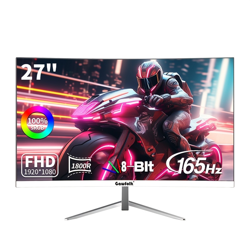 Gawfolk 27 Inch 165hz Monitor, Adjustable Joystick Control, White Sleek Body, Amd Free Sync Technology, Game Experience, Eye Care Low Blue Light Screen, Slim , Work From Home And
