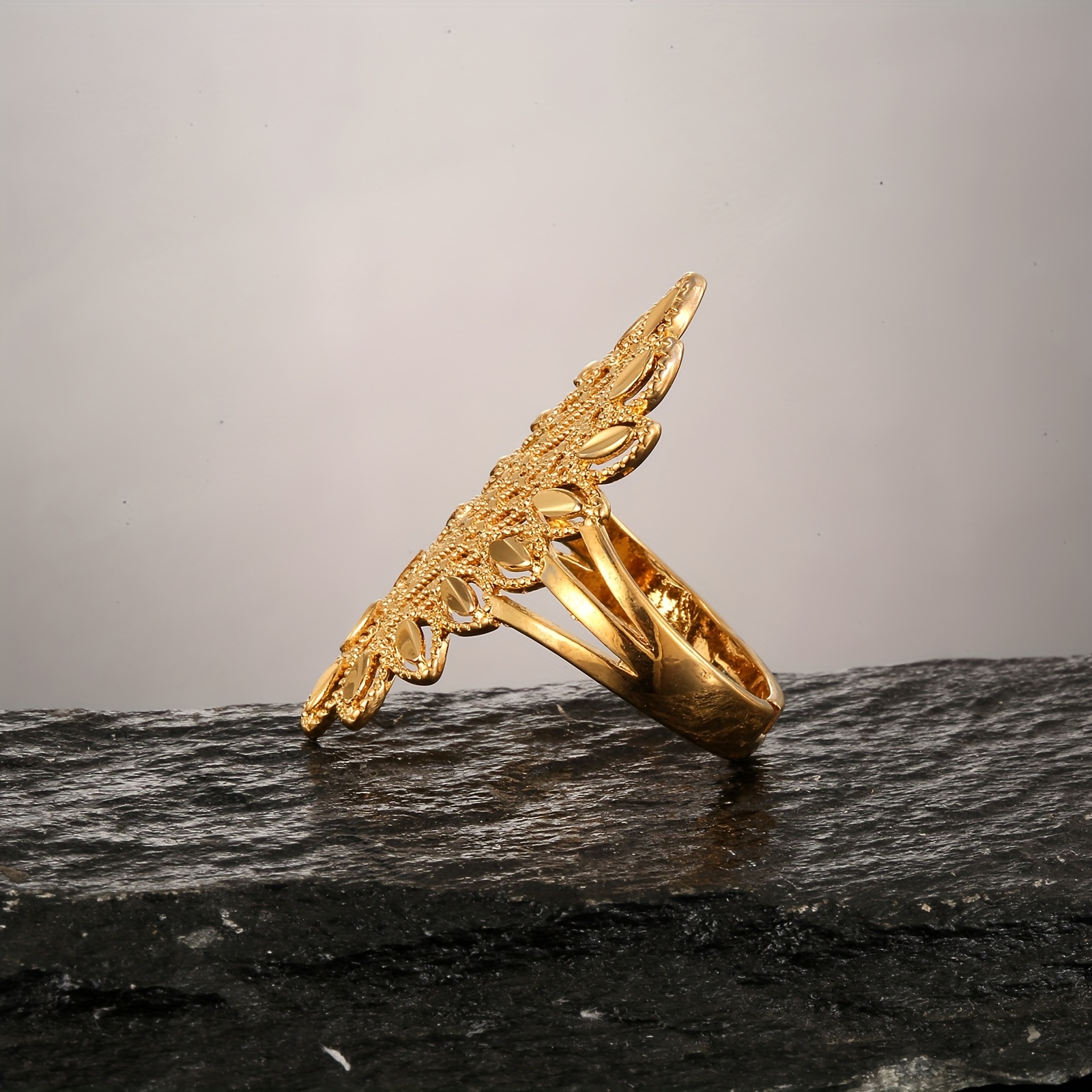Golden Elegant Wheat Hollow Adjustable Ring, Unisex Design
