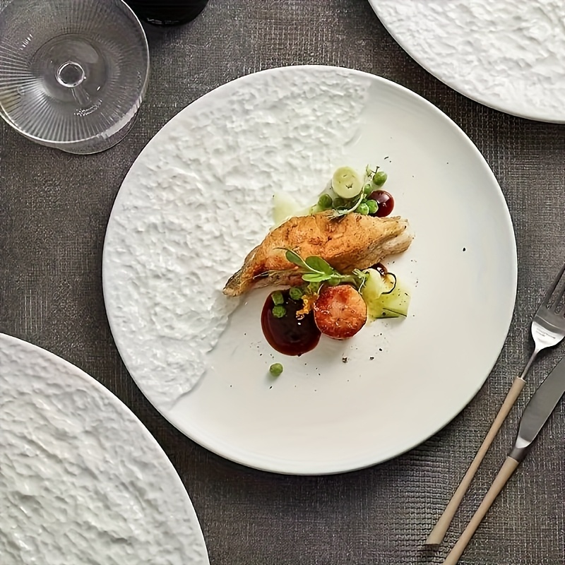 4pcs Elegant Ceramic Dinner Plates with Rock Texture - Textured Round Plate Suitable for Family Dining, Restaurants, Weddings & Gifts - Durable Ceramic Plates for Main Course Presentation, Table Setting