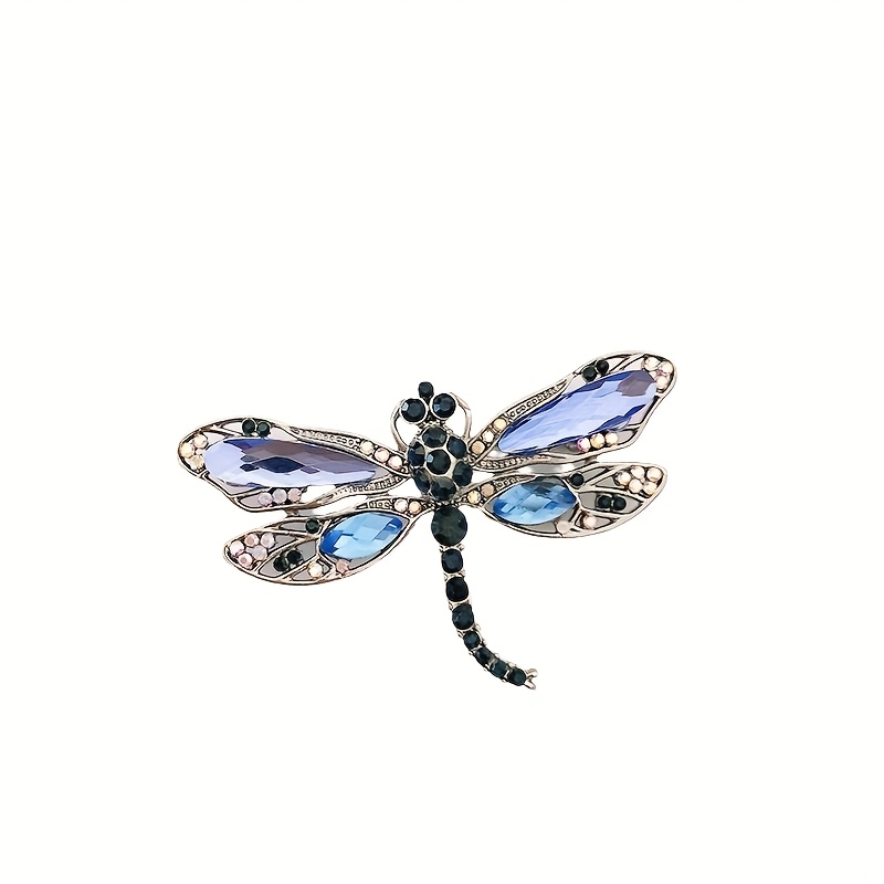 E-shop Material Retro Brosche Anstecker in Dunkel mit Libelle, geeignet für Frauen als Schalclip mit Strassverzierungen, inspiriert von Tieren und