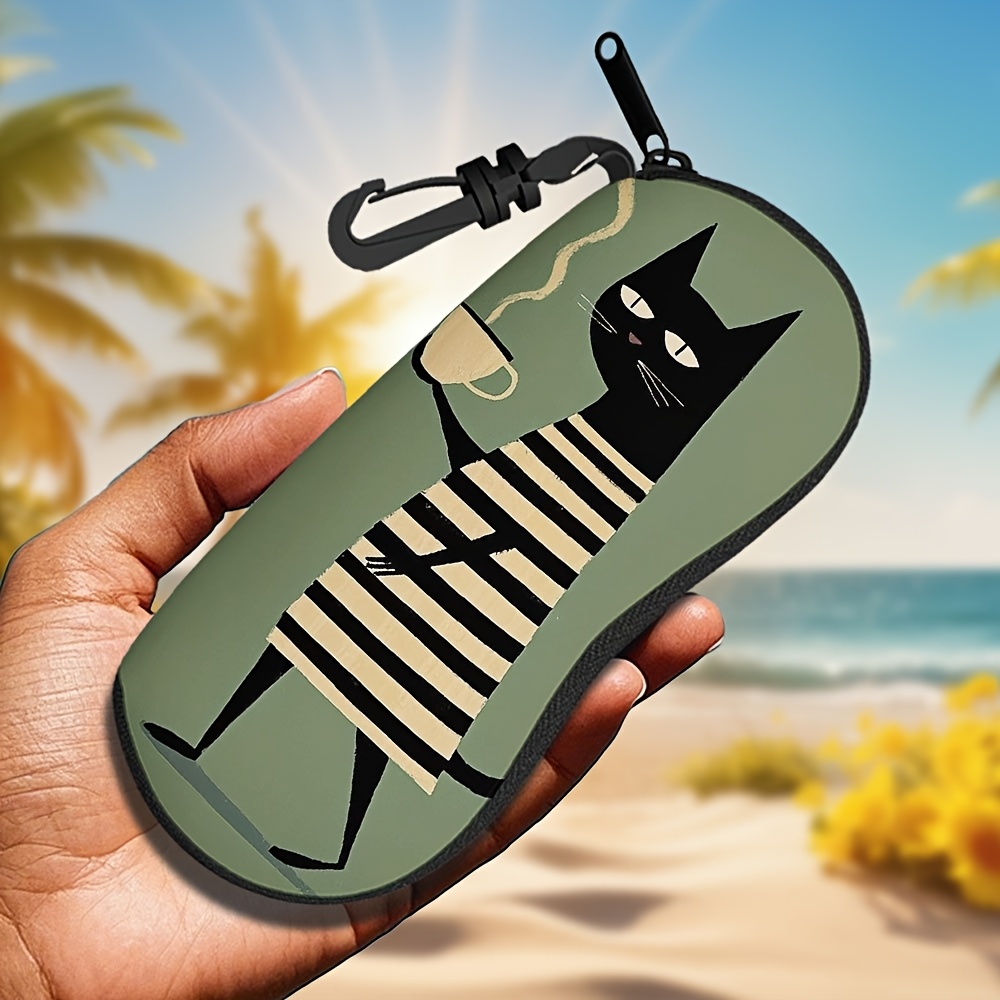 TEMU 1 pieza, Estuche para gafas prémium con estampado de gato a rayas, de almacenamiento de gafas portátil y , adecuada para profesionales de