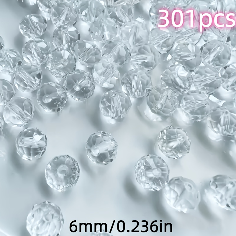 TEMU Perles 301 en verre à facettes transparentes pour la fabrication de bijoux DIY – Taille 6 mm, perles rondes brillantes, adaptées aux bracelets,