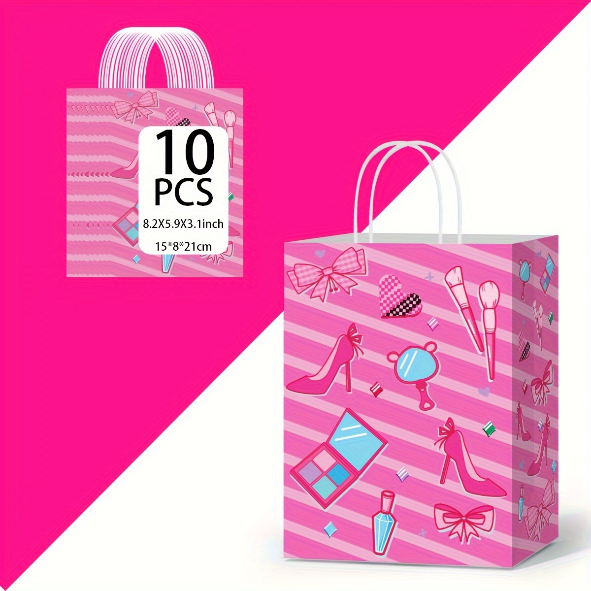 

10/25pcs, Cosmetic Gift Bags, Princess Party Gift Bags, Cosmetic Theme Gift Bags, Gifts, Candy, Snacks And Toys Storage, Paper Party Gift Bags, Size 15*8*21cm