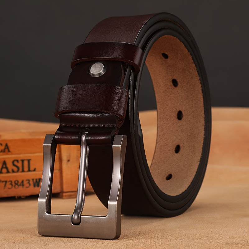 Leather Cowhide Large Needle Buckle Belt Men's Accessories
