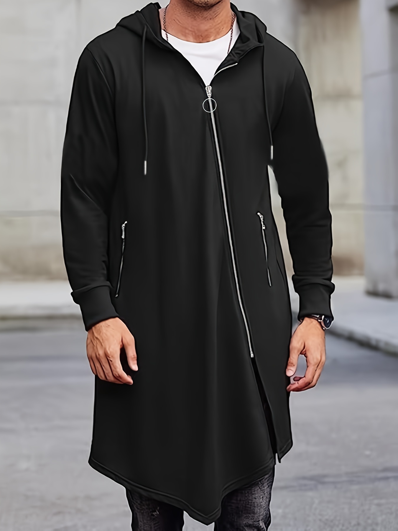 Plus Size Men's Hoodies Asymmetric Hooded Jacket Zipper Fall - Temu