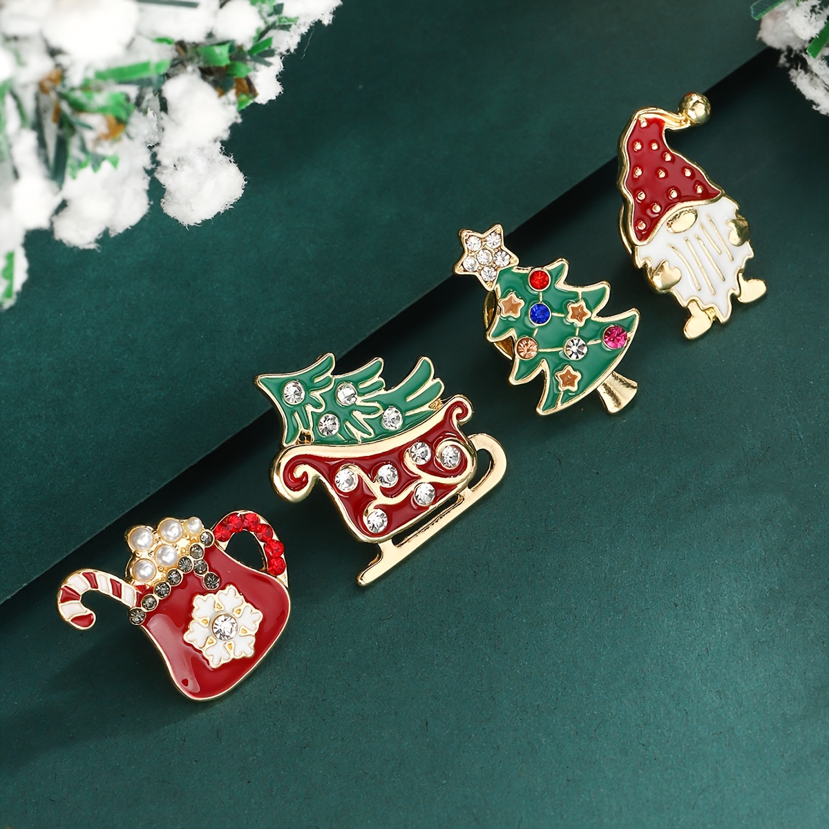 

4pcs Christmas Brooch Set - Cute Cartoon Alloy Pins With Sparkling Rhinestones, Perfect For Holiday Parties & Gifts