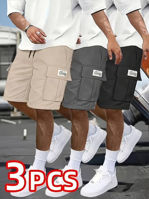 3pcs set mens shorts casual loose shorts large pocket workwear shorts summer workwear shorts mens five quarter pants ins trendy straight leg casual five quarter shorts couple basketball pants