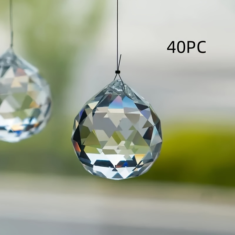 TEMU 40pcs Glass Crystal Hanging Ornaments 8x10mm - Elegant Chandelier Drops For Wedding Decor, Sun For Balcony, Kitchen, And Garden Decoration Without Electricity Use