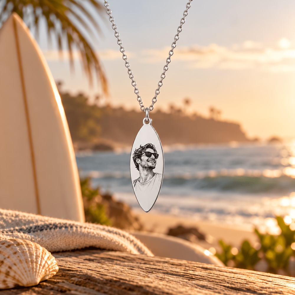Women's Personalized 304L Stainless Steel Surfboard Nameplate Pendant Necklace