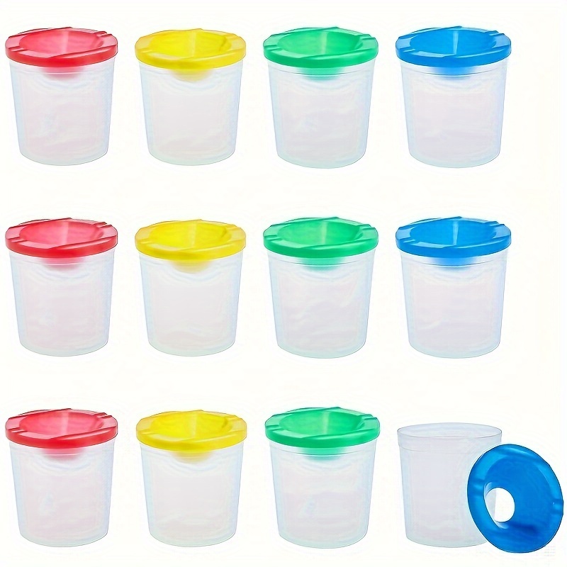 

Ensemble de 12 tasses de peinture à 4 couleurs sans débordement avec couvercles pour la classe, fournitures d'arts et de bricolage