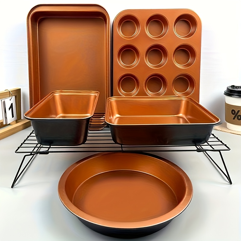 TEMU Bakeware Set, Baking Set, Round Cake Pan, Square Cake Pan, Bread Pan, Muffin Pan And Baking Tray, Baking Tray Set, Dishwasher Safe, Easy To