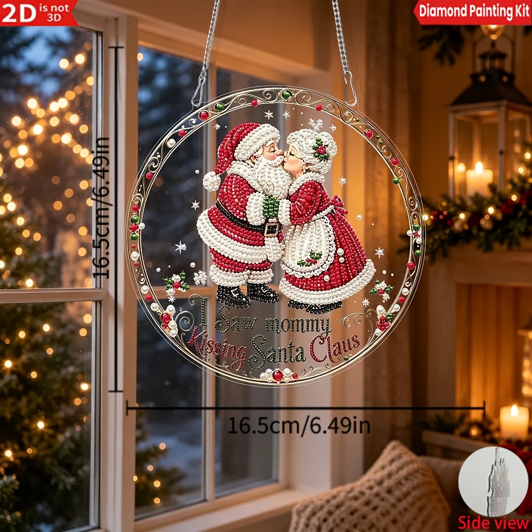 TEMU 2d/flat-new Handmade Drill Pearl Diamond Painting Kit, Decorative Pendant - Discount, Christmas Theme Creative Elderly Bohemian Style Acrylic