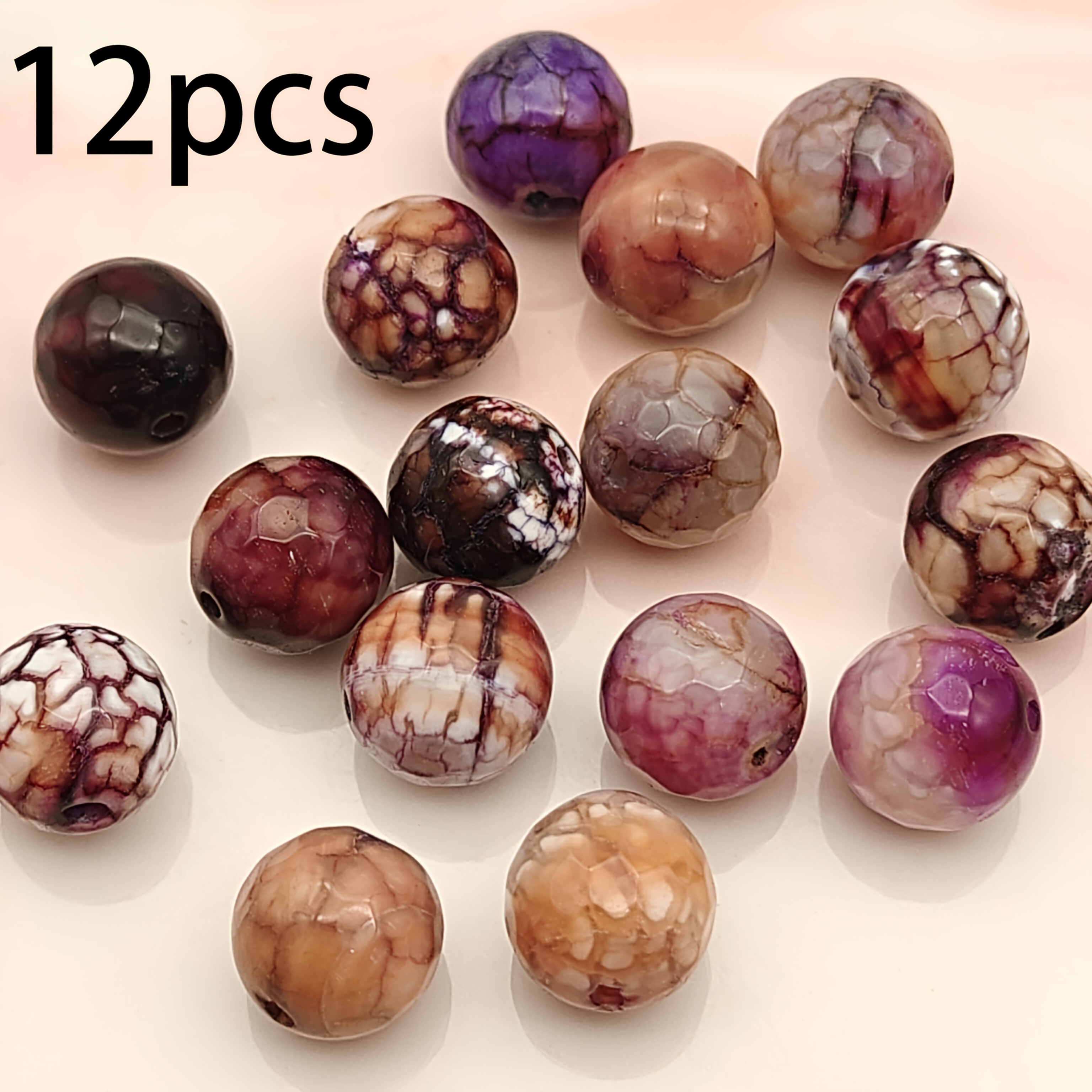TEMU 12pcs 10mm Natural Stone Beads, Cracked Beads, Beads, Making Supplies, Diy Beading, Handmade Crafts, Decorative Supplies, Apparel Decorative