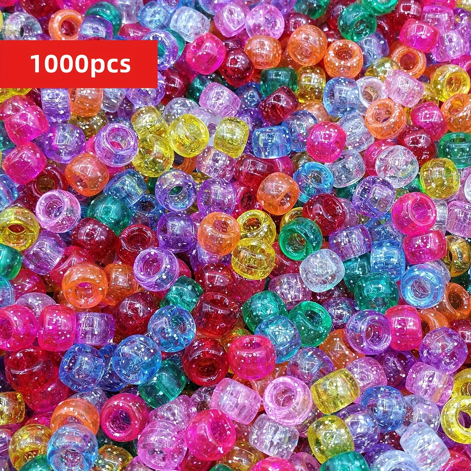 TEMU 1000/500pcs 6x9mm Mixed Random Colors Glitter Transparent Mix Plastic Pony Beads - Diy Crafts & Jewelry Supplies