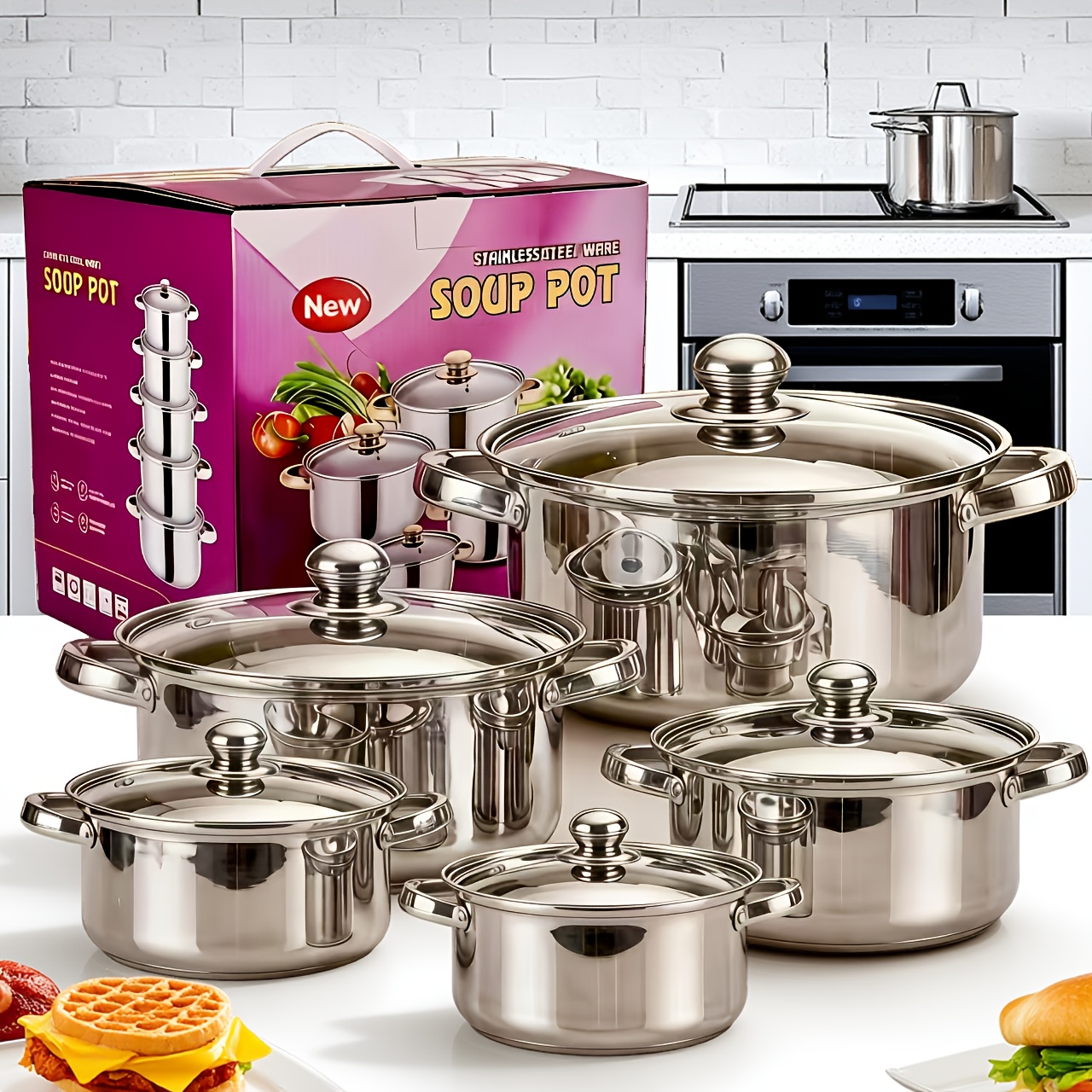 Temu – TEMU 10pcs Stainless Steel Cookware Set, Non-toxic Cookware Set, Healthy Cooking, Stainless Steel Kitchen Cookware Set, With -resistant Handles, All