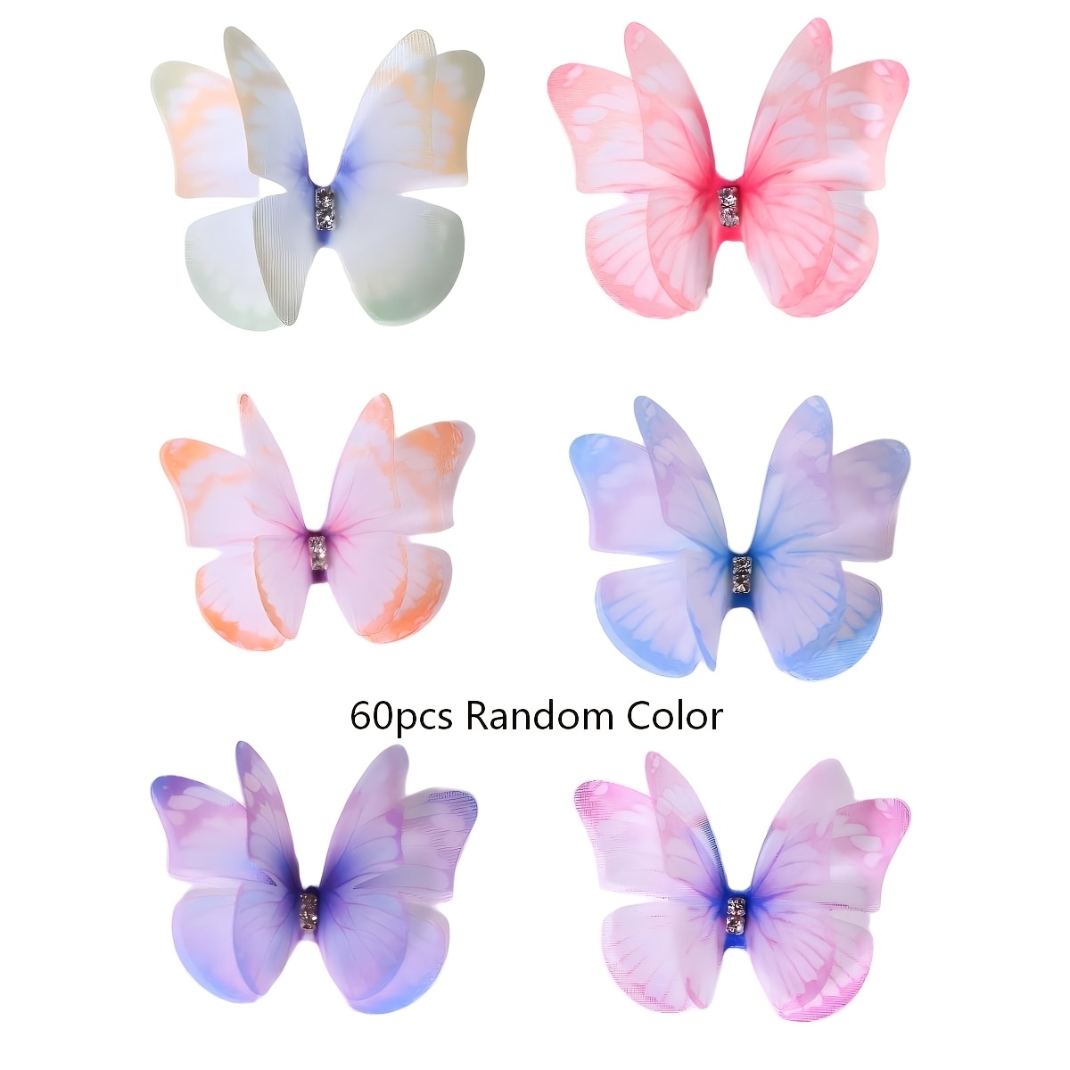 TEMU 60 pièces de décorations de papillons en tulle de fée à 2 couches, ornements de papillons colorés réalistes, adaptés pour , le bricolage, le
