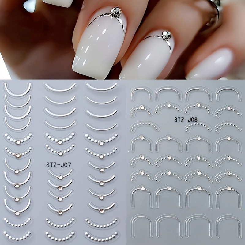 

2 Sheets French Tip Stickers 3d - Sliverly Art Stickers Rhinestones French Decals For Manicure Decorations