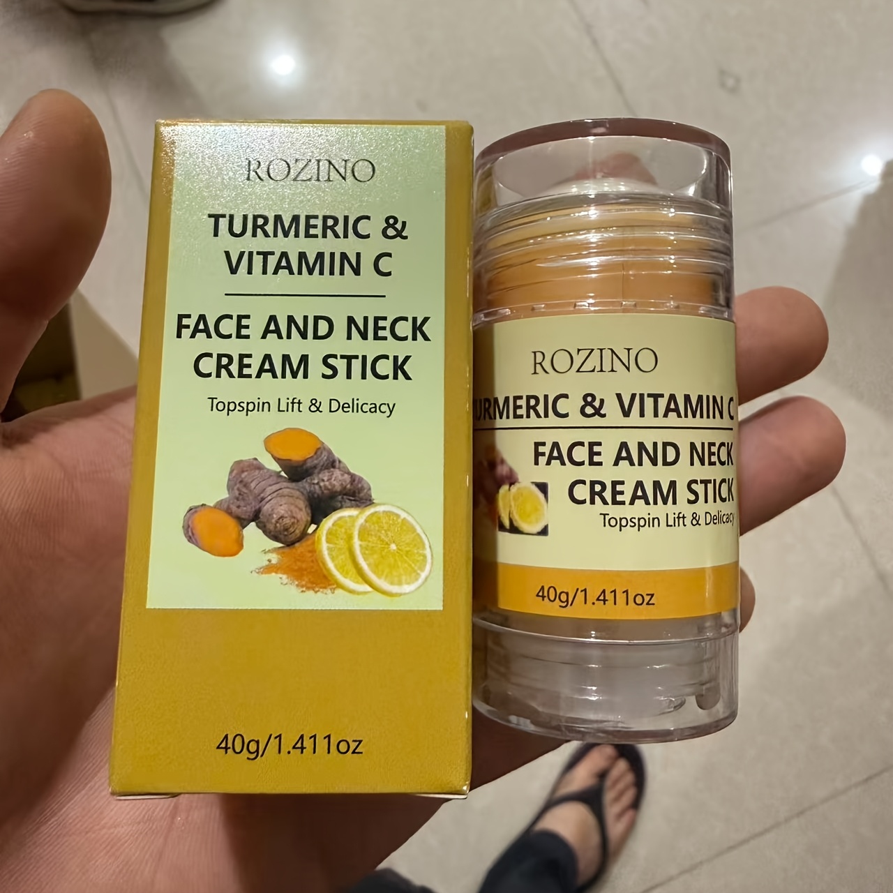 Image of Set Of 2 Turmeric Vitamin C Neck Cream Sticks Designed For Hydration, , Wrinkles, And Neck Creases. Help A Healthy, Smooth, And For Light Beige Skin