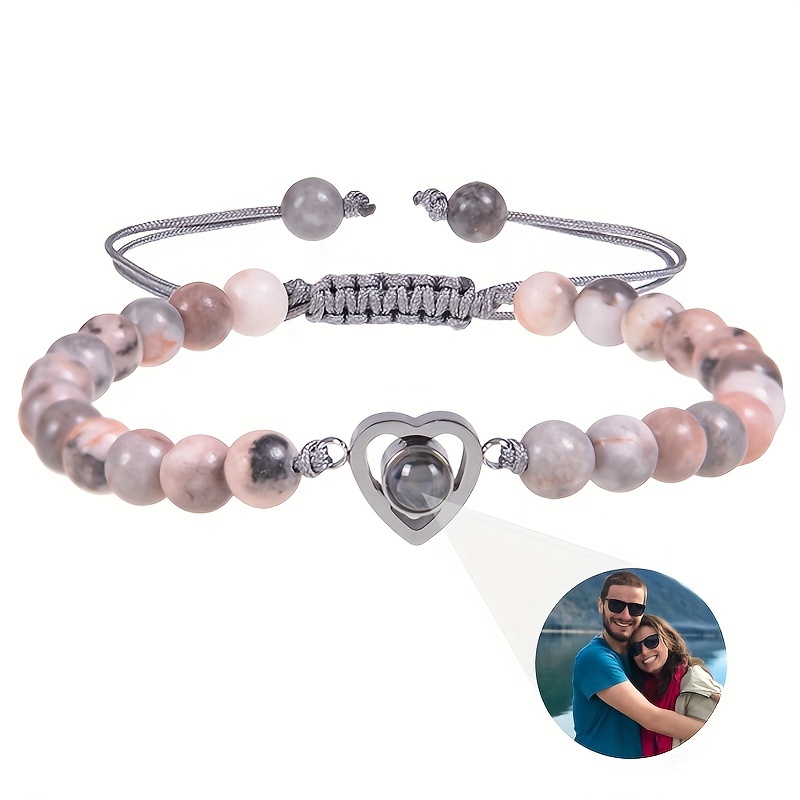 TEMU Custom Projection Heart-shaped Natural Stone Beads Personalized Photo Mom Wife Christmas Gift