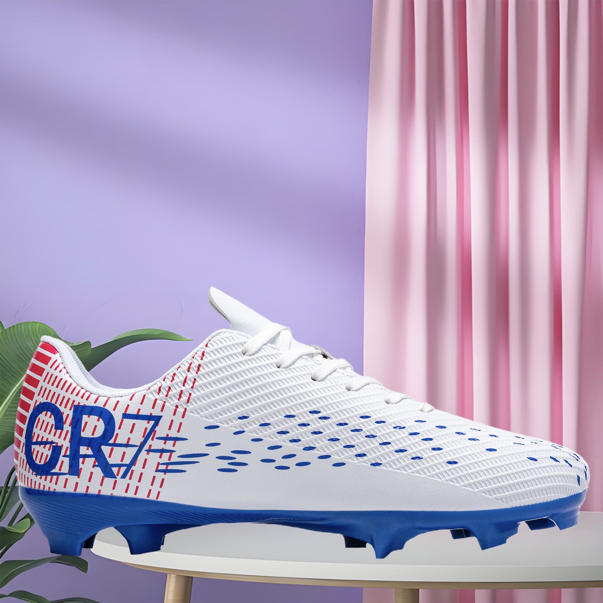 cr7 men's football boots black white pink accents lace tpu Temu Oman