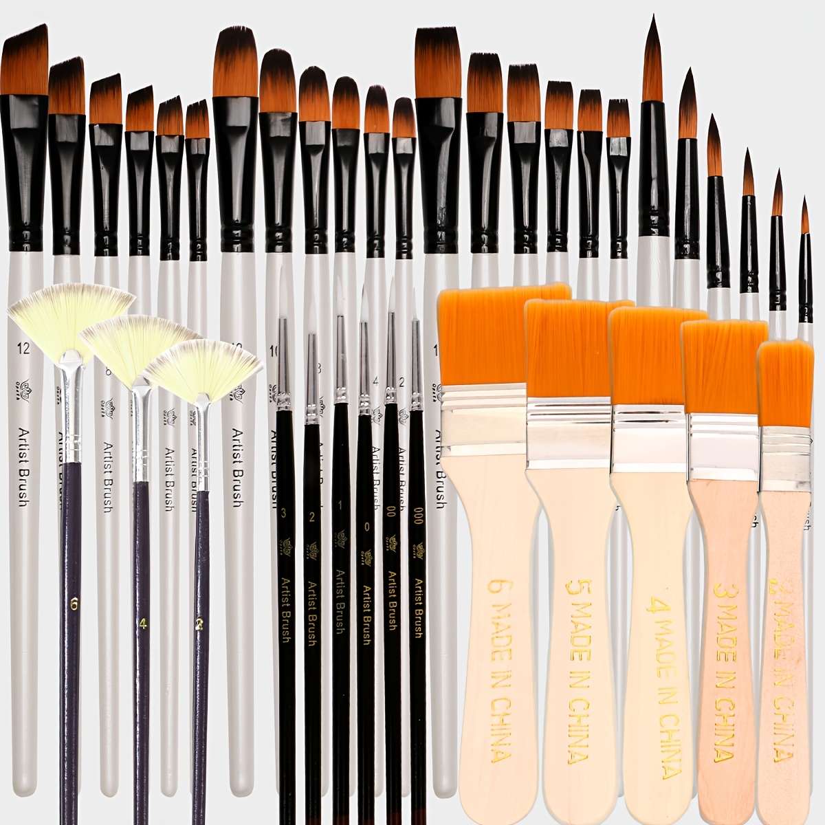 Image of 38pcs Series Nylon Bristle Paint Brushes, Round, , Flat, Fan, Angle, And Fine Detail Brushes, Suitable For Acrylic, Watercolor, And Oil Painting, Perfect For Master Artists And Beginners