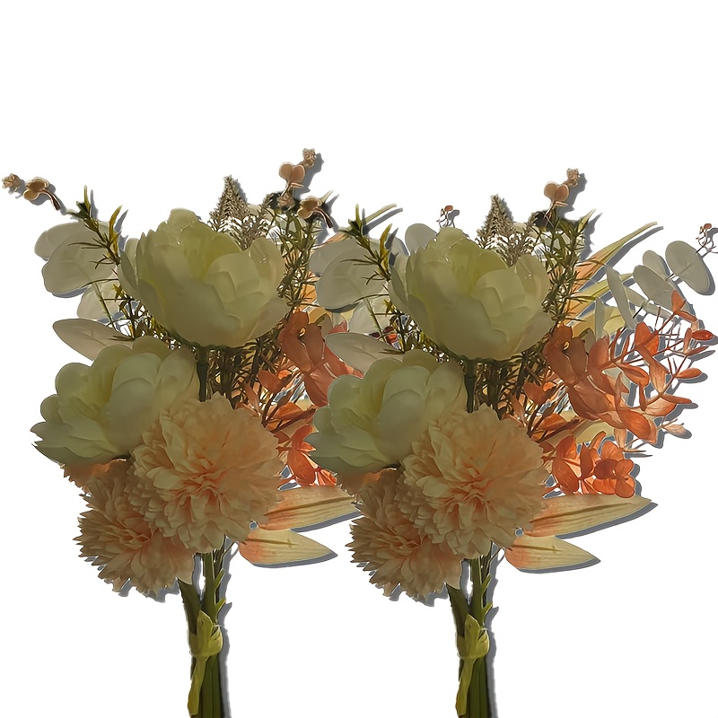 Image of 2pcs Dandelion Flower Bouquet Simulation Flower White Peony Pink Dandelion Plant Wedding Living Room Dining Room Garden Outdoor Spring Autumn Decoration