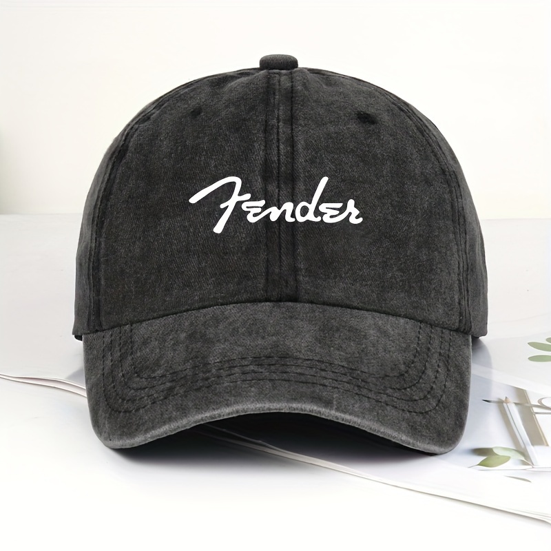 

Cool Hippie Retro Curved Brim Baseball Cap, Fender Print Distressed Trucker Hat, Snapback Hat For Casual Leisure Outdoor Sports