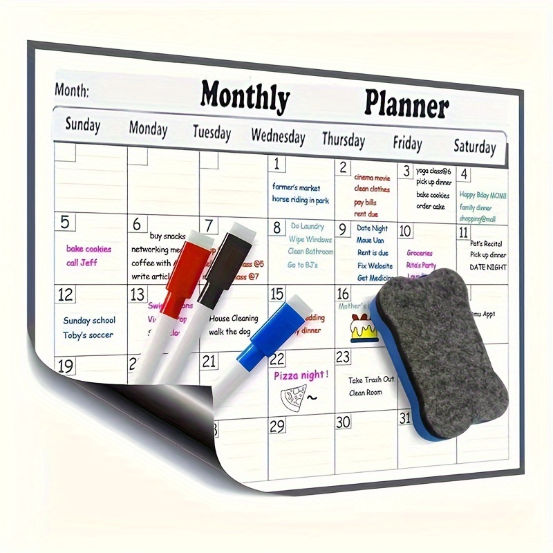 

Magnetic Dry Erase Calendar For Refrigerator - Monthly Planner With -erase Markers - Easy-organize Kitchen Fridge Magnetic Paper Chart With Eraser, & No-stain Surface