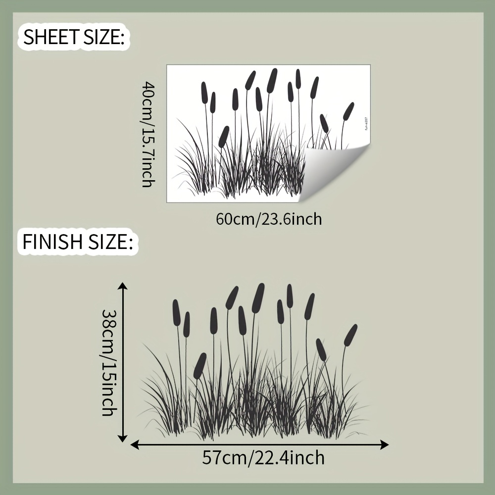 1pc, Sticker, Cat Tail Grass Silhouette, Removable Waterproof Pvc Sticker, Suitable For Wall, Glass, Ceramic Decoration, 15.7*23.6 Inches