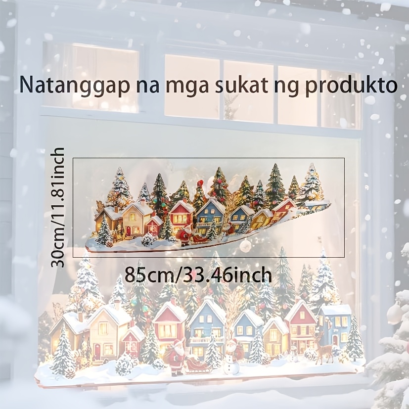 TEMU 2d Flat, 1pc 2d Flat Printing, Size: 85x30cm. Warm Christmas Window Stickers, Glass Stickers, Pine Tree Stickers, Reusable Double-sided Glass