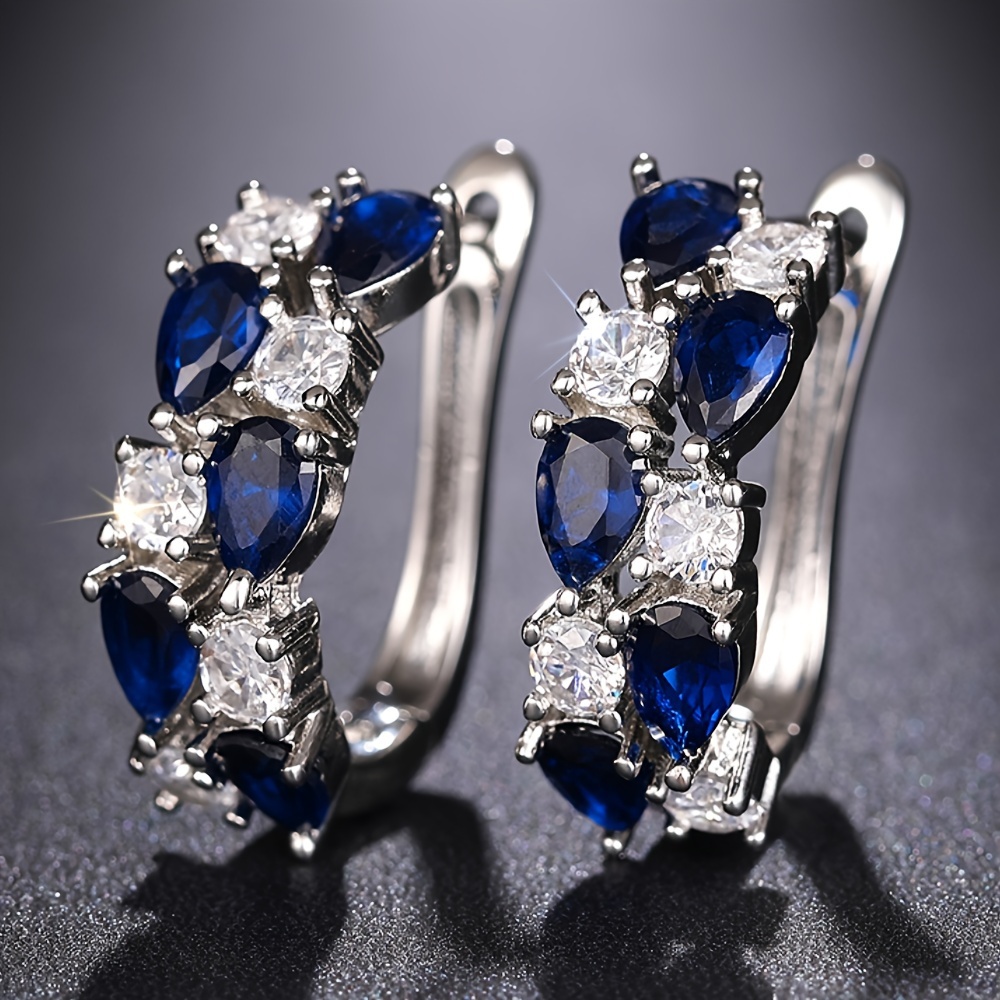Image of 1 Pair Women's Fashion Ring Earrings With Drop-shaped Cut Synthetic Sapphire Ring Earrings Women's Banquet High-end Jewelry