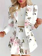 floral print button front skirt set elegant lapel collar long sleeve high waist patched pocket skirt outfits womens clothing